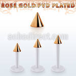 albttcn3 bio  flex labret w 3mm rose gold pvd plated steel cone