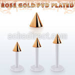 albttcn4 bio  flex labret w 4mm rose gold pvd plated steel cone