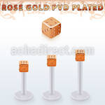 albttd25 bio  flex labret w 25mm rose gold pvd plated steel dice