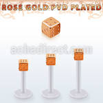 albttd3 bio  flex labret w 3mm rose gold pvd plated steel dice