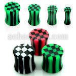 apck acrylic double flared plug with b w checkered pattern