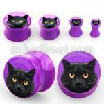 apgcat purple acrylic double flared plug with black cat logo