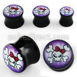 apgjj acrylic double flared plug with white girly skull logo