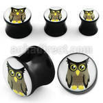 apgkk black acrylic double flared plug with cute owl logo