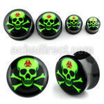 apgxx acrylic double flared plug with toxic green skull logo