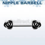 bb2ros 316l steel nipple barbell with roses with black accents