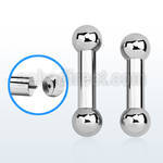 bb2x 6mm 316l steel tongue barbell w external threaded balls