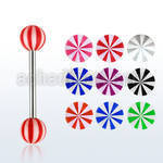 bbbe 316l steel tongue barbell with 6mm acrylic striped ball
