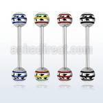 bbby 316l steel tongue barbell with 6mm striped steel ball