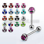 bbc3 316l steel tongue barbell with multi jewel steel ball