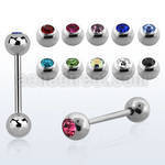 bbc 316l steel tongue barbell with bezel jewel steel ball