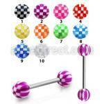 bbchk 316l steel tongue barbell with 6mm acrylic checkered ball