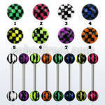 bbdxa 316l steel tongue barbell with 6mm acrylic checkered ball