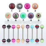 bbdxb 316l steel tongue barbell w acrylic marble swirl ball