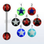 bbdxi 316l steel tongue barbell with 6mm acrylic star ball