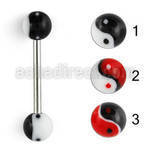 bbdxq 316l steel tongue barbell with 6mm ying yang logo