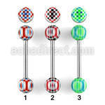 bbdxu 316l steel tongue barbell with 6mm acrylic checkered ball