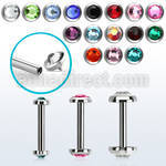 bbe2fbin internally threaded steel barbel w flat back crystal