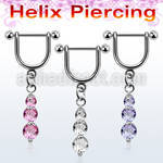 bber13 316l steel helix barbell with dangling 3 prong cz