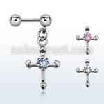 bber19 316l steel helix barbell with small cross w prong cz