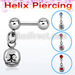bber2 316l steel helix barbell with 4mm ball crystalic skull