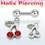 bber447 316l steel helix barbell with small crystal cherry