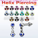 bber44b 316l steel helix barbell w ball cone dangling crystal