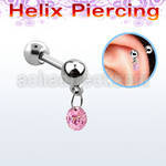bber5 316l steel helix barbell w 4mm balls 5mm dangling cz