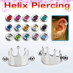 bber67 316l steel cartilage piercing crown w two 3mm jewel ball