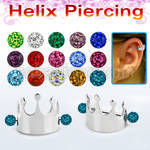 bber69 steel cartilage piercing crown w 2 multi crystal balls