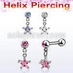 bber73b steel jewel helix barbell w dangling star cz stone 