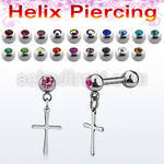 bber75 steel helix barbell w jewel balls dangling plain cross