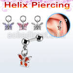 bber81 316l steel helix barbell w 4mm ball dangling butterfly
