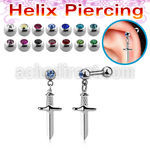 bber85 steel helix barbell 16g w jewel balls dangling dagger
