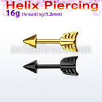 bbert33 pvd plated 316l steel helix barbell w cone arrow