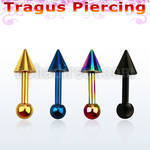 bbert36 anodized 316l steel tragus barbell w top cone ball