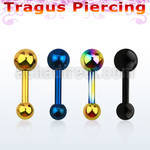 bbert37 anodized 316l steel tragus barbell with 4mm 3mm ball
