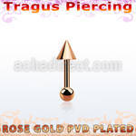 bbertt36 rose gold steel tragus barbell with top 4mm cone
