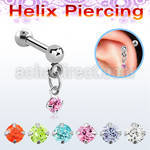 bberv3 316l steel helix barbell dangling 3mm round prong cz