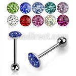 bbfc2x 316l steel tongue barbell with 6 2mm ferido crystal top
