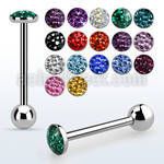 bbfc6x steel tongue barbell w 5.5mm flat top w crystals resin