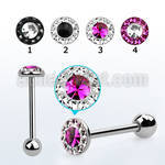 bbfc8xb 316l steel tongue barbell w 2 color ferido crystal top