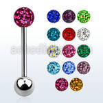 bbfr5 316l steel tongue barbell with 6mm ferido crystal ball
