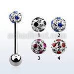 bbfr5a 316l steel tongue barbell with dotted crystal ball