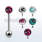 bbfr5c 316l steel tongue barbell w 5mm multi crystal zebra ball