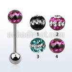 bbfr6d 316l steel tongue barbell w 6mm tri line crystal