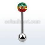 bbfr6r 316l steel tongue barbell w rasta ferido multi crystal