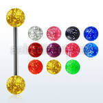 bbgt 316l steel tongue barbell with 6mm acrylic glitter ball