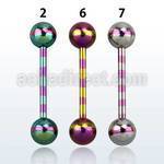 bbgtrb zebra striped pvd 316l steel tongue barbell w 6mm ball