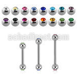 steel barbell, 20g (0.8mm) with two 3mm bezel jewel balls